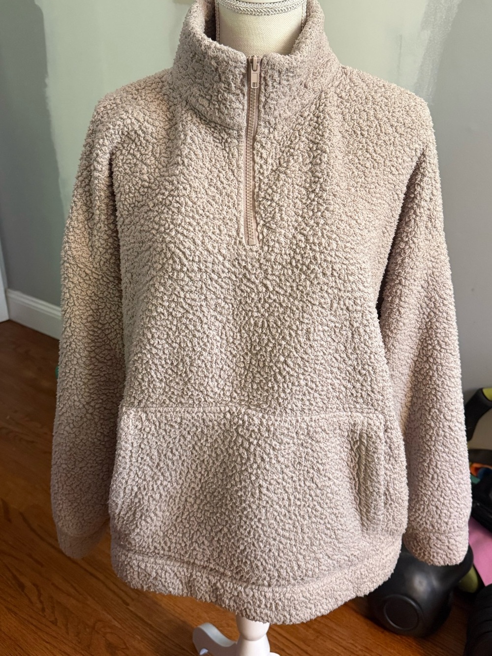 American Eagle Light Beige Sherpa Zip Jacket Sz Large